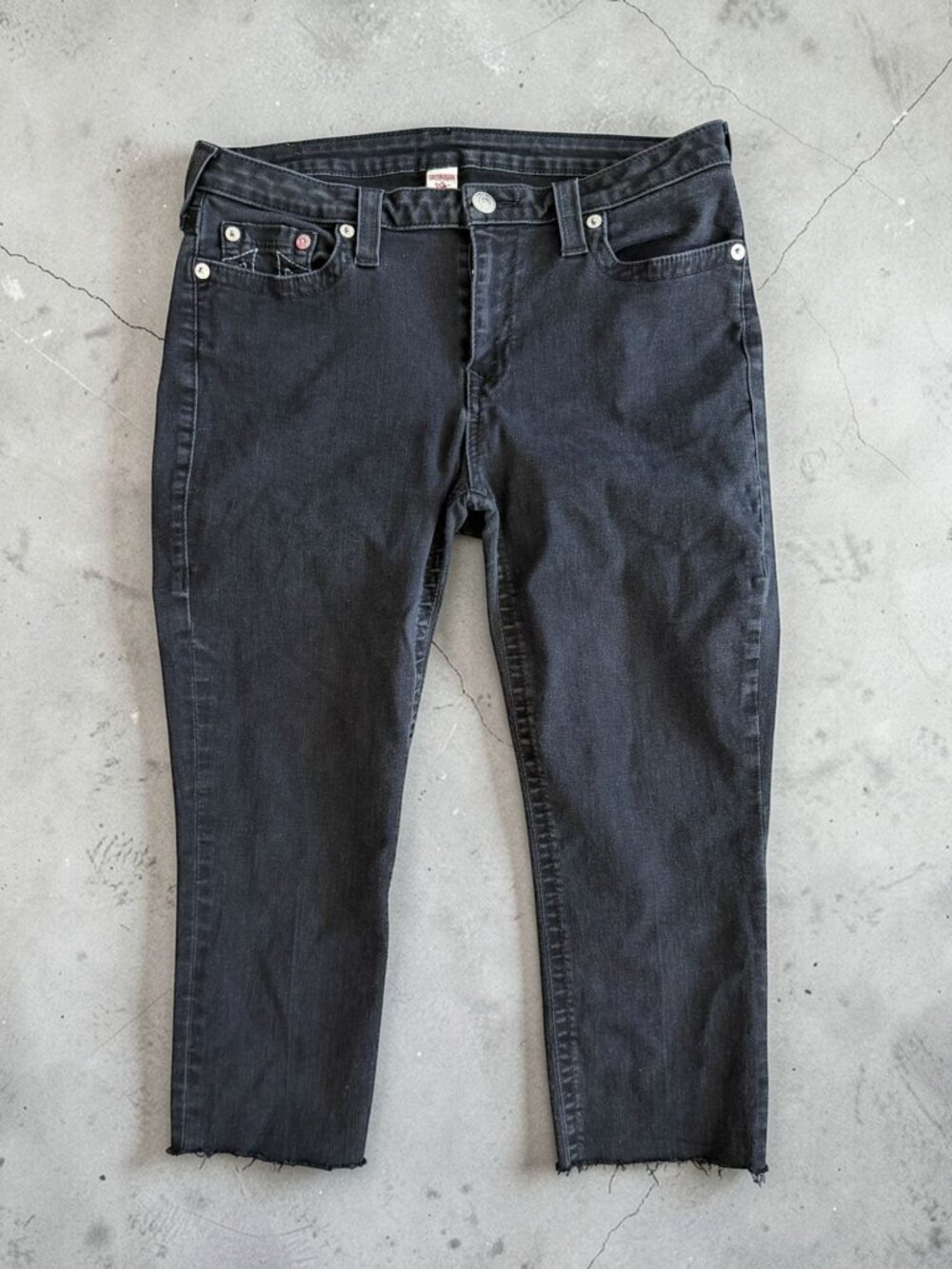 TRUE RELIGION Women’s Black Gray Crop Jeans Size 34